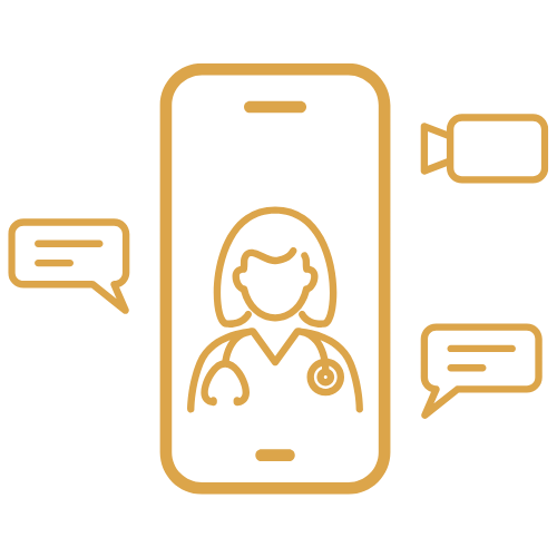 Accessible Care Telehealth Logo with Doctor on Phone Screen Doctor on smartphone screen with video call and text logo representing accessible virtual healthcare